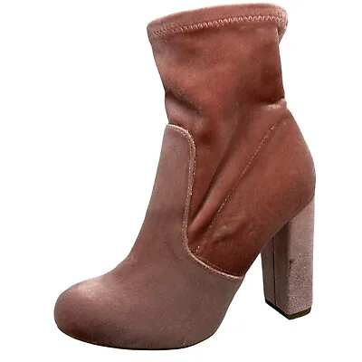 Bamboo Velvet Booties Champion Pink Ankle Block Heel Comfort Zip Up Women Size 6 • $13.59