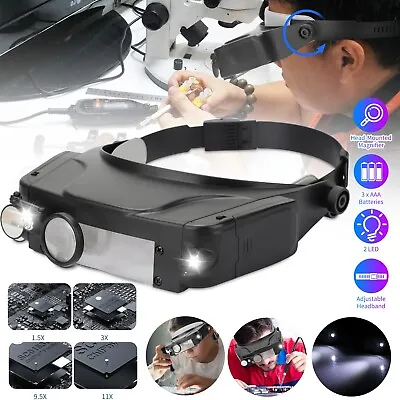 Jewelers Head Headband Magnifier 2 LED Illuminated Visor Magnifying Glasses Lens • $15.98