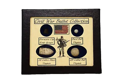 Original Civil War Bullets Relics In Matted Display Case (4 Piece) With COA • $35.89
