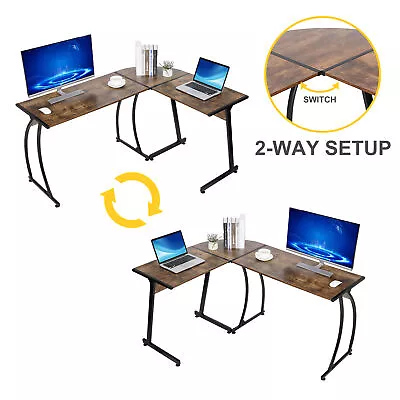  L Shaped Brown Desk Corner Computer Gaming Laptop Table Workstation Home Office • $65.58