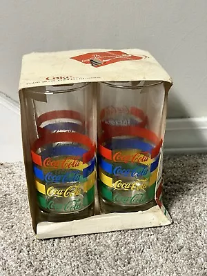 Lot Of 4 Vintage 1987 Coca-Cola 15oz Tumblers Coke Glasses Primary Color Block • $49.99