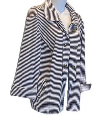 Erin London Women's Blazer Blue White Striped Open Front Stretch Jacket Sz XL • $13.29