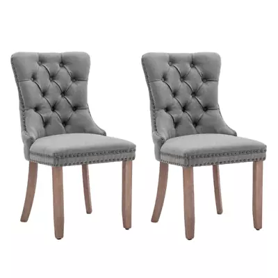 $239 • Buy AADEN 2X Modern Button-Tufted Upholstered Linen Fabric Dining Chairs With Studs