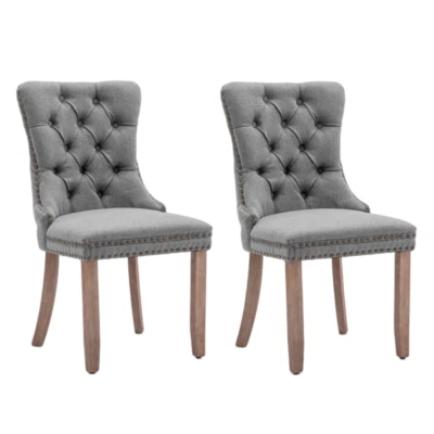 $249 • Buy AADEN 2X Modern Button-Tufted Upholstered Linen Fabric Dining Chairs With Studs