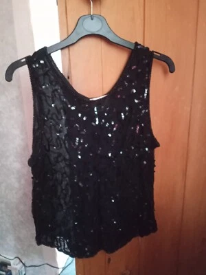 £6.99 • Buy Womens Top Charlotte Halton Size 14 Black Sequins And Beads Vest Top Fully Lined