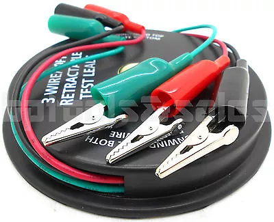 $14.95 • Buy 3 Wire 10 Feet Retractable Reel Test Probe Leads 18 Gauge Alligator Clips Tool