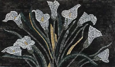 Marble Mosaic Flower Bouquet Lilies Mural Wall Art Tiles • $220