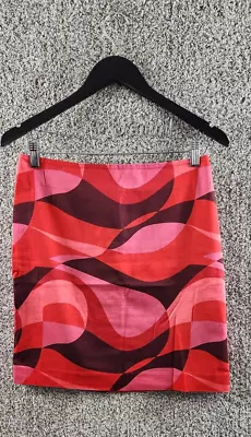 Ann Taylor Red/Orange Straight Skirt 70s Mod Pattern Lined Women's Size 2 • $22.99