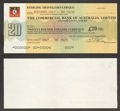 Australia - The Commercial Bank Of - 20 Pounds - Travellers Cheque -SPECIMEN (1) • $8.99