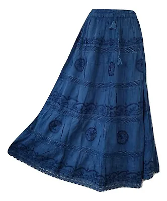 Cotton Lined Skirt Maxi Embroidered Lace Boho Casual One Size 10 12 14 16 18 20 • £19.99