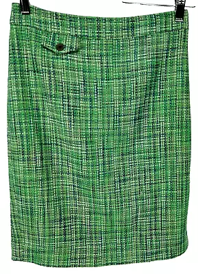 J CREW Green Tweed No. 2 Pencil Skirt Size 00 Lined Button Tab Back Pocket/Vent • $14.99