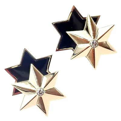 Authentic! Verdura 18k Yellow Gold Diamond Black Enamel Double Star Earrings • $11500