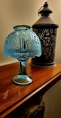 Vintage Blue Floral Indiana Glass Candle Holder (2 Piece) - Fairy Lamp • $33