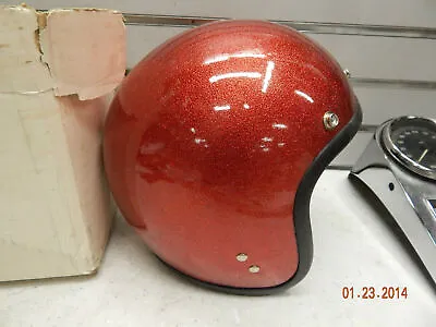 NOS Vintage Red Metal Flake Open Face Helmet Old School Chopper Bobber Classic • $99.99