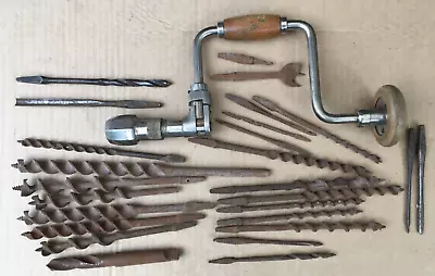 Vintage Antique SKINNER BRACE & 26 X Assorted DRILL BITS - Woodwork Carpentry • $84