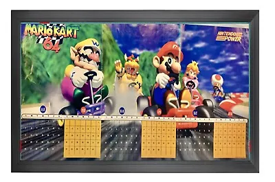 Authentic Vintage 22x11 Framed Nintendo Poster Mario Kart N64 Wall Art Calendar • $99.99