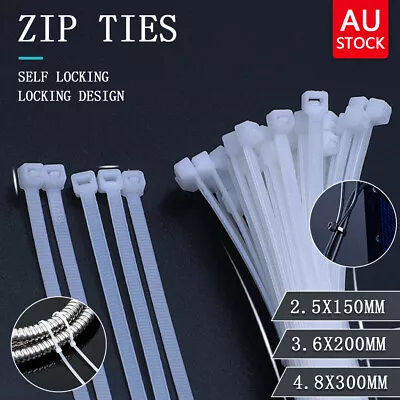 Cable Ties Zip Ties Nylon UV Stabilised 100/200/500/1000x Bulk White Cable Tie • $22.99