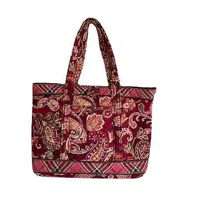 Vera Bradley Piccadilly Plum Toggle Tote Purse Shoulder Bag Quilted Red Paisley • $17.59