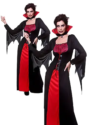 Vampiress Ladies Halloween Fancy Dress Womens Adults Vampire Costume Outfit • £15.99