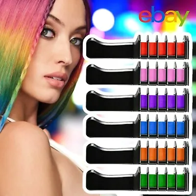 6 Chalk Comb Temporary Hair Chalk Color Comb Temporary Dye Salon Party Colors • £5.75