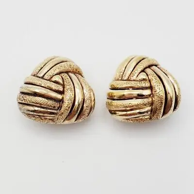 Veronese Gold Clad Sterling Chunky Basket Weave Clip Earrings 1980s Style • $34