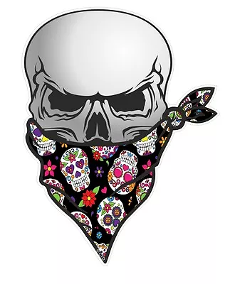 Biker Skull With Face BANDANA & Mexican Sugar Skull Pattern Car Sticker Decal • £2.83