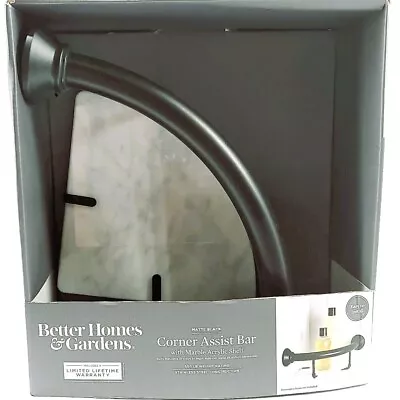 Better Homes & Gardens CORNER ASSIST BAR W/MARBLE SHELF Matte Black ~ New In Box • $14.99