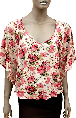 Internacionale - Womens Top Size 16 - Pink & Cream Mix Floral Butterfly Sleeve • £6.49