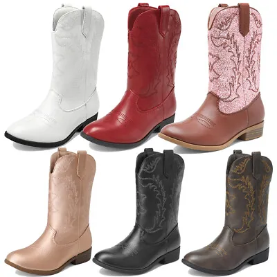 Kids Cowgirl Cowboy Western Boots Girls Mid Calf Boots Riding Boots • $31.99