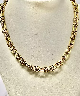 Vintage CROWN TRIFARI Gold Tone Byzantine Link Necklace 16” Chain • $18.99