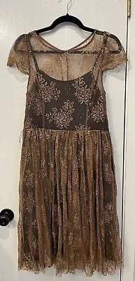 Anthropologie Moulinette Soeurs Honeyed Lace Dress Bronze Copper Sz 8? • $44.99