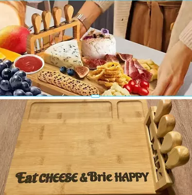 Modern Large Wooden Personalised Cheese Board Set With Knives.  New Home Gift • £24.99