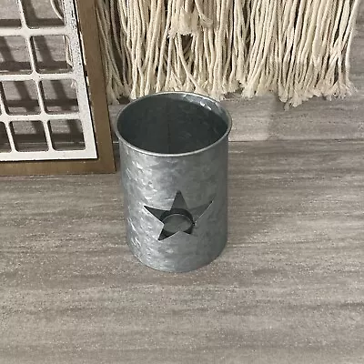 SILVER GALVANIZED STAR LUMINARY 6.5” Lantern Tea Light Candle Holder - Christmas • $21