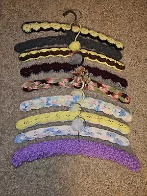 Vintage Knit Crochet Covered Clothes Hangers - Various/Multi-Colors - Lot Of 9 • $24.99