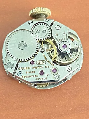 Vintage Ladies Gruen Wrist Watch Movement Cal. 215 Keeping Time 17 Jewel • $55