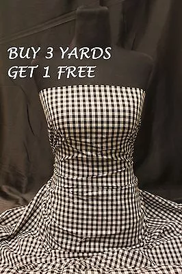 Small Black White Gingham Cotton Uniform Woven Dress-Making Fabric Material • £3.75