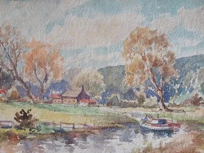 Leon M Rowe (1880-1968) Watercolour Painting Figures On A Rural Canal Boat • £32