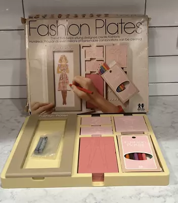 Vtg 1978 Tomy Fashion Plates Drawing Design Set Kit With 15 Plates Pencils W/Box • $79.99
