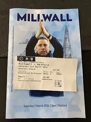 MILLWALL V WATFORD Match Day Program & Ticket 2023/24 • £1.50
