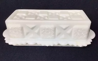 Vintage Westmoreland WC White Milk Glass Quilt Geometric Pattern Butter Dish • $29.99