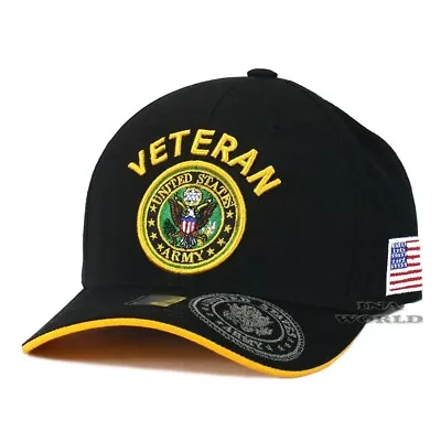 U.S. ARMY Hat VETERAN ARMY Logo Military Licensed Baseball Cap- Black/Gold • $16.80