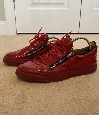 Giuseppe Zanotti Men's Red Patent Leather Low Top Sneakers Size 46 US Size 12 • $110