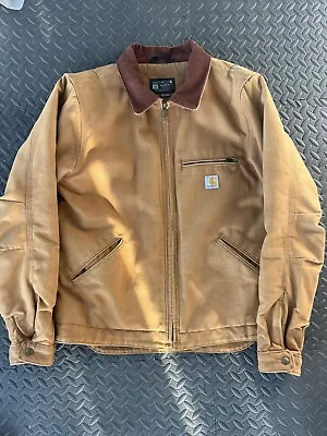 Vintage Carhartt Mens Brown Cotton Relaxed Fit Pockets Full Zip Detroit Jacket M • $110