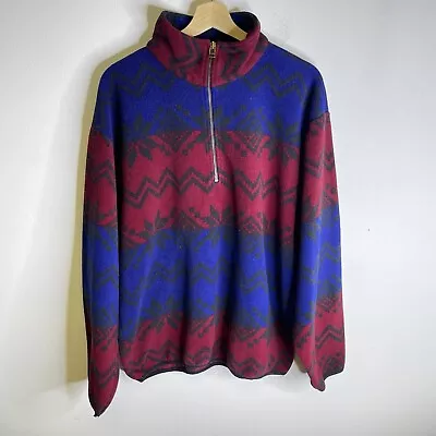 Vintage Nautica Fleece Jacket Mens Medium  1/4 Zip Fair Isle Snowflake 90's Hike • $7.94