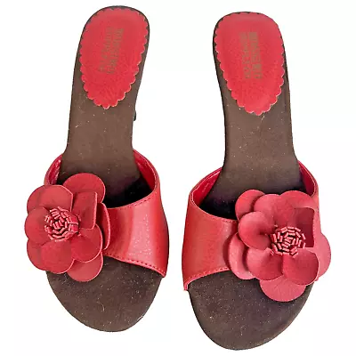 MOSSIMO SUPPLY CO Red Flower Heels Faux Leather Sandals Size 5.5 Womens Shoes • $19.95