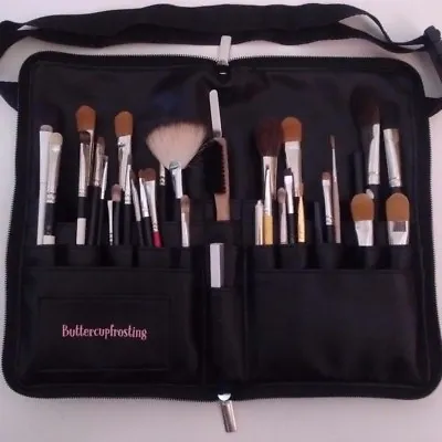 $17 • Buy Makeup Brush Case  Travel Organizer Tool Belt Apron Cosmetics Black PU Zipper 