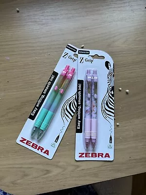 2xZebra Z-Grip Smooth  Pink  Floral Pastel Design Ballpoint Pen Black Ink Medium • £2.99