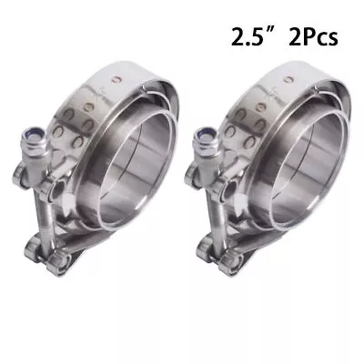 New 2Pcs 2.5  V-Band Flange & Clamp Kit For Turbo Exhaust Pipes Stainless Steel • $24.99