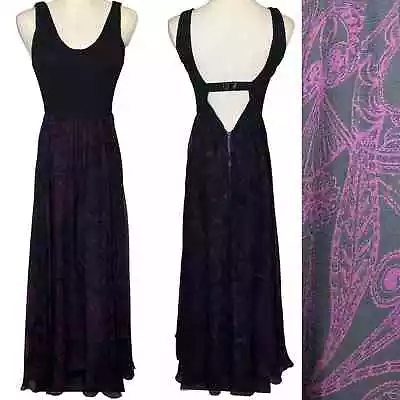 Alice + Olivia Silk Sleeveless Black Maxi Dress Scoop Neck Paisley Cut Out Sz 4 • $85