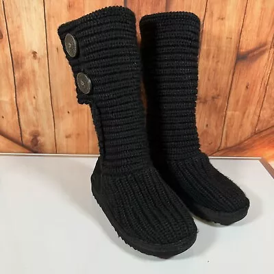 UGG Girls Size 11 Black Cardy II Knit Winter Boots VGC • $29.98